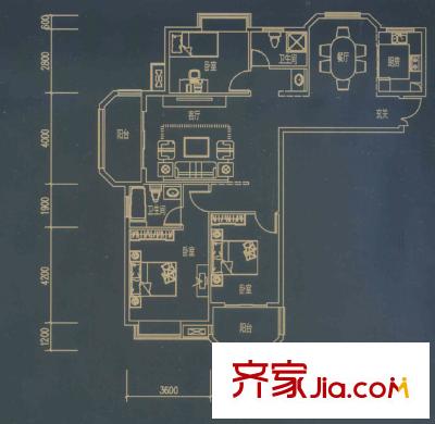 天俊華府A2公寓戶型 3室2廳2衛(wèi)1廚