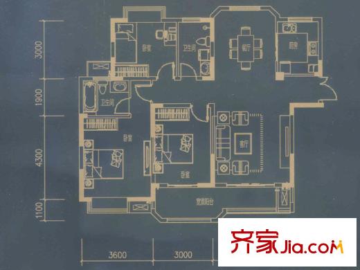 天俊華府A3公寓戶型 3室2廳2衛(wèi)1廚