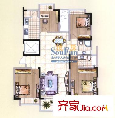 中集集品嘉園1棟E1戶型 4室2廳2衛(wèi)1廚