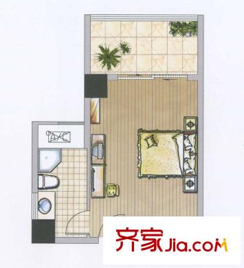 中集集品嘉園2棟A4戶型 1室1廳1衛(wèi)1廚