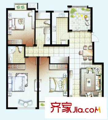 幸福魔方C戶型 3室2廳2衛(wèi)1廚