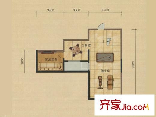 華紡西湖嶺秀B7（地下室）戶型 3室2廳2衛(wèi)1廚