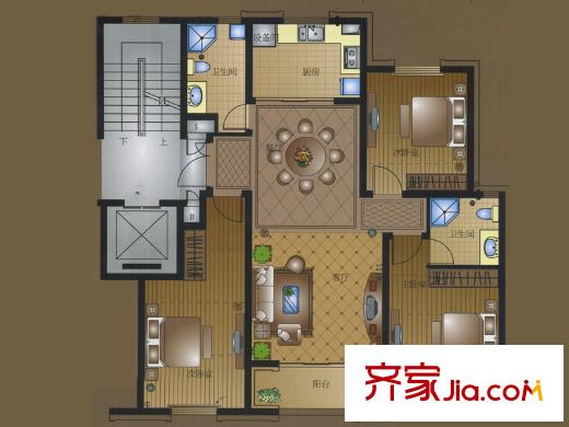 攬?jiān)潞劳戶型 3室2廳2衛(wèi)1廚