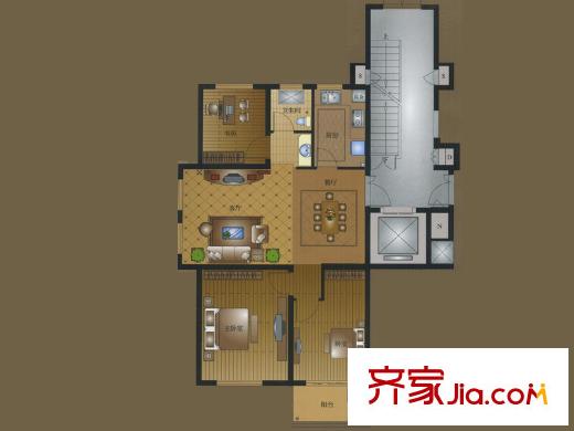 攬?jiān)潞劳戶型 3室2廳1衛(wèi)1廚