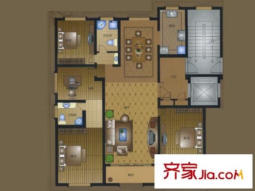 攬?jiān)潞劳戶型 4室2廳2衛(wèi)1廚
