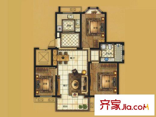 金達(dá)西湖公館B戶型 3室2廳1衛(wèi)1廚