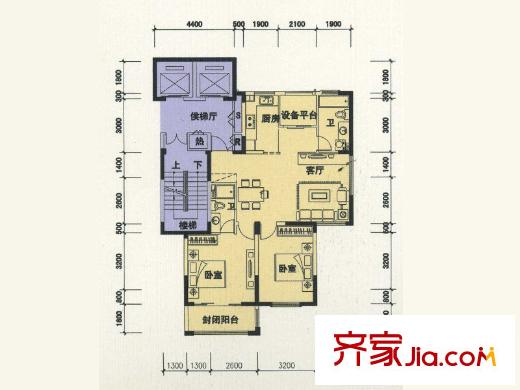 桐園二至二十一層（標準層）E戶型 2室2廳2衛(wèi)1廚