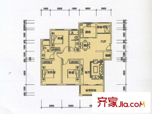 桐園C戶型 3室2廳2衛(wèi)1廚