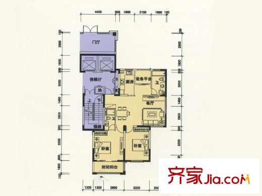 桐園一層E戶型 2室2廳2衛(wèi)1廚