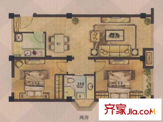 英華麗園B戶型 2室1廳1衛(wèi)1廚
