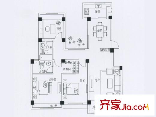 慶峰北郡C1戶型 3室2廳2衛(wèi)1廚