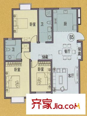 揚(yáng)州印象花園B5戶型 3室2廳2衛(wèi)1廚