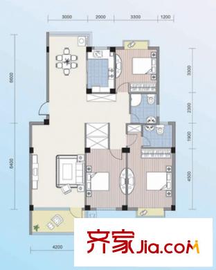 陽(yáng)光水岸花園D6戶型 3室3廳3衛(wèi)1廚