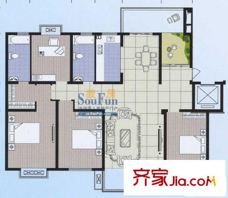 陽(yáng)光水岸花園奇數(shù)層平面戶型 4室2廳2衛(wèi)1廚