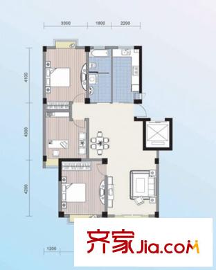 陽(yáng)光水岸花園E2戶型 2室2廳2衛(wèi)2廚