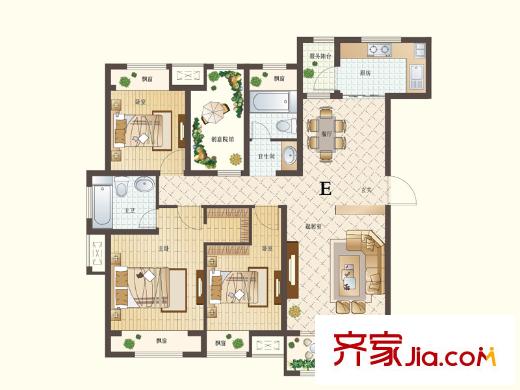 唐悅國際社區(qū)|COCO唐E戶型 4室2廳2衛(wèi)1廚