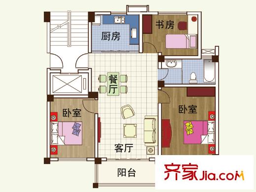 嘉怡麗景花園B戶型 3室2廳1衛(wèi)1廚