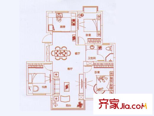 江揚(yáng)尚東國(guó)際D戶型 3室2廳1衛(wèi)1廚