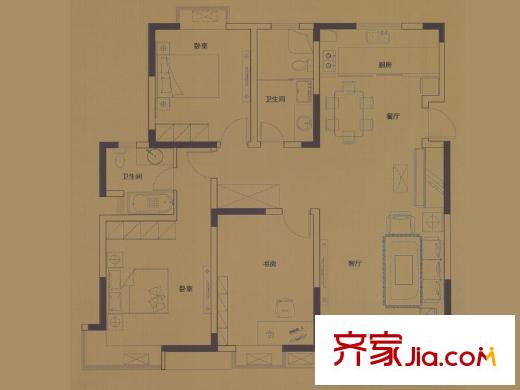 江揚(yáng)尚東國(guó)際六戶型 3室2廳2衛(wèi)1廚