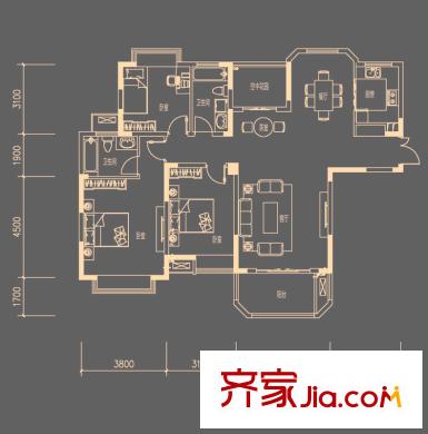 天俊華府公寓A1戶型 3室2廳2衛(wèi)1廚