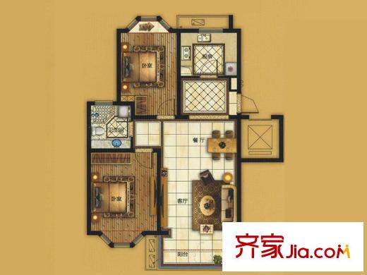 金達(dá)西湖公館C戶型 2室2廳1衛(wèi)1廚