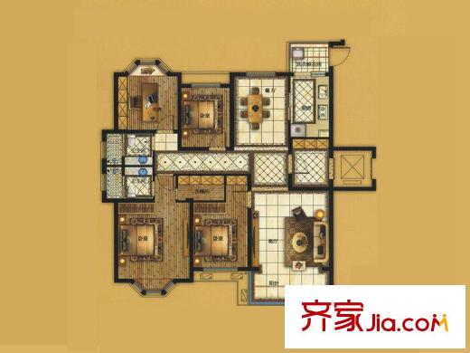 金達(dá)西湖公館F戶型 4室2廳2衛(wèi)1廚