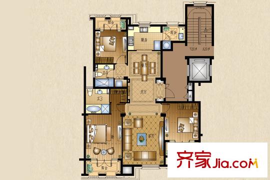 運河一品8戶型 3室2廳2衛(wèi)1廚