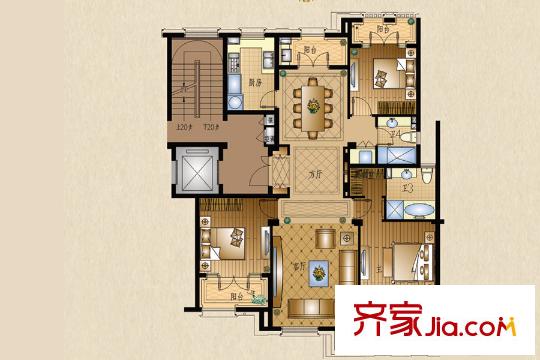 運河一品1戶型 3室2廳2衛(wèi)1廚