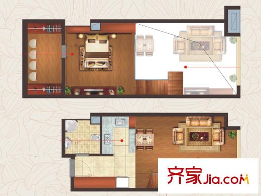 三盛國際廣場E戶型 1室2廳1衛(wèi)1廚