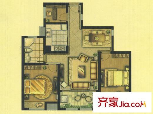 鴻舜御峰A戶型 3室2廳1衛(wèi)1廚