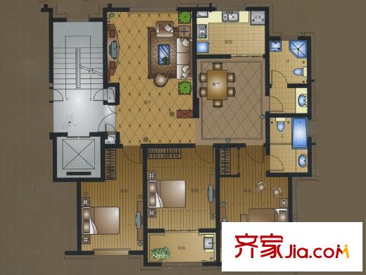 攬?jiān)潞劳戶型 3室2廳2衛(wèi)1廚