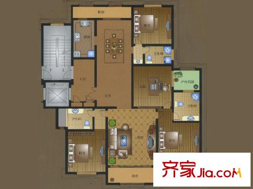 攬?jiān)潞劳戶型 4室2廳3衛(wèi)1廚