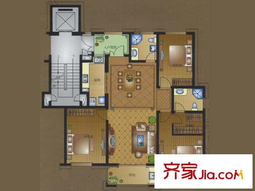 攬?jiān)潞劳戶型 3室2廳2衛(wèi)1廚