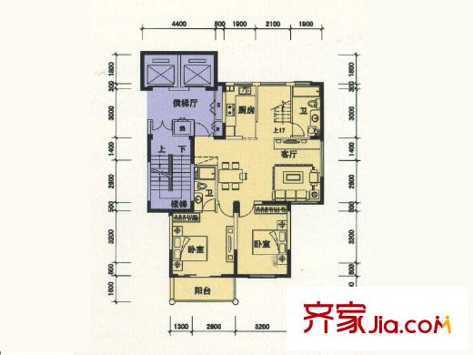 桐園二十二層（頂層）E戶型 2室2廳2衛(wèi)1廚