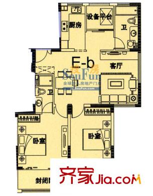 桐園E-b戶型 2室2廳2衛(wèi)1廚