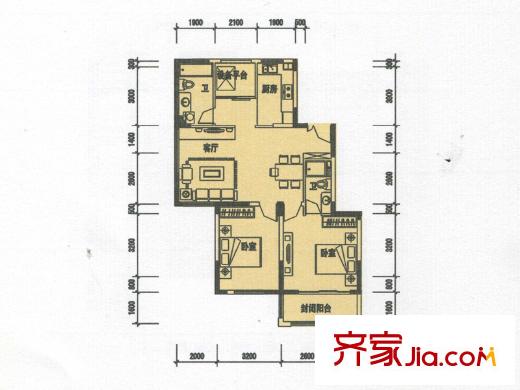 桐園E戶型 2室2廳2衛(wèi)1廚