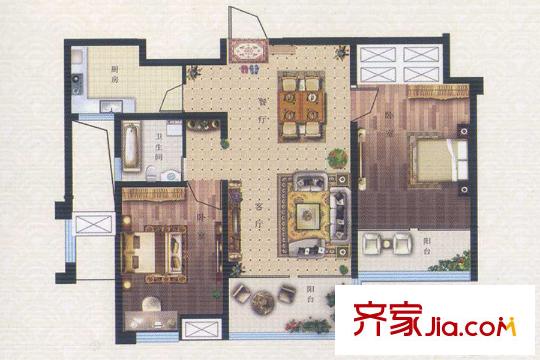 集成居小高層雅室風情戶型 2室2廳1衛(wèi)1廚