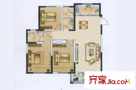 儀征帝景藍(lán)灣D3戶型 3室2廳2衛(wèi)1廚