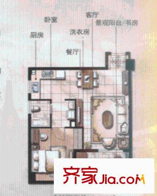 萬豪西花苑小公寓三戶型 1室1廳1衛(wèi)1廚