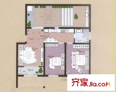 萬豪西花苑8A-2空中藝墅戶型 2室2廳1衛(wèi)1廚