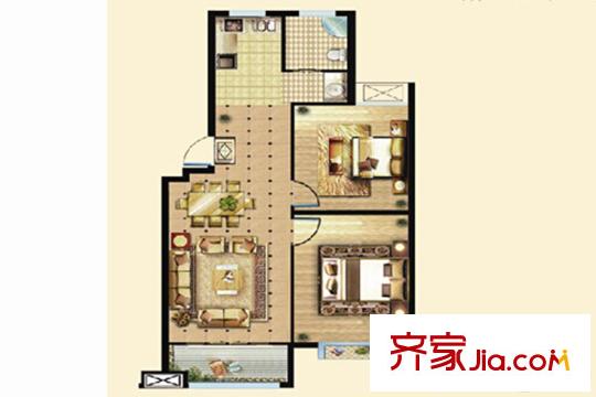 白田壹號D3戶型 2室2廳1衛(wèi)1廚