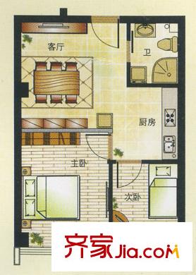 旺庭公館在售精裝修公寓A戶型 1室1廳1衛(wèi)1廚