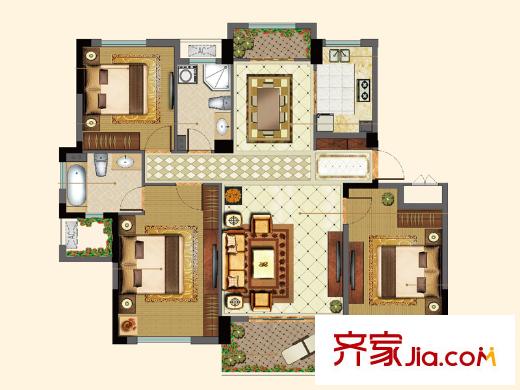 旺庭公館小高層C戶型 3室2廳2衛(wèi)1廚