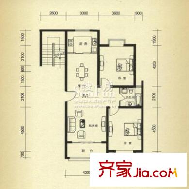 碧水棲庭一期A1戶型圖 2室2廳1衛(wèi)1廚