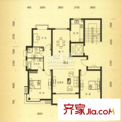 碧水棲庭一期B3戶型 3室2廳2衛(wèi)1廚