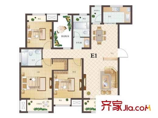 唐悅國際社區(qū)|COCO唐E1戶型 4室2廳2衛(wèi)1廚
