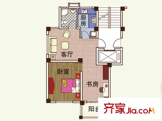 嘉怡麗景花園D戶型 2室1廳1衛(wèi)1廚