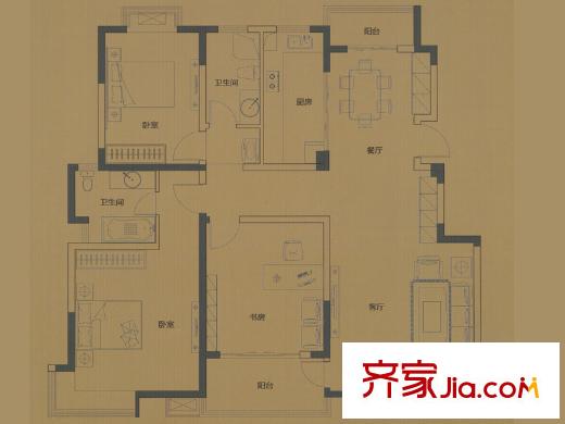 江揚(yáng)尚東國(guó)際七戶型 3室2廳2衛(wèi)1廚
