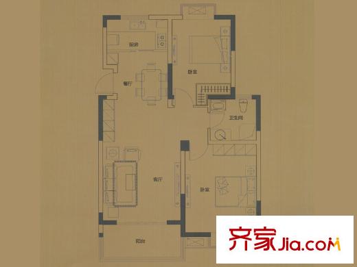 江揚(yáng)尚東國(guó)際二戶型 2室2廳1衛(wèi)1廚