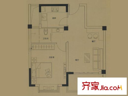 江揚(yáng)尚東國(guó)際小公寓戶型之二 1室2廳1衛(wèi)1廚